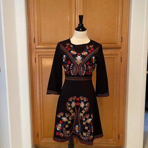 Black long sleeve embroidered dress